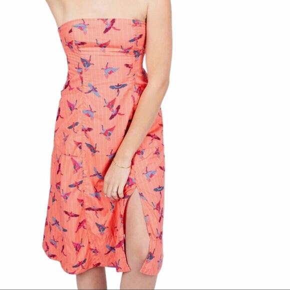 Free People Strapless Coral Parrot Dress - Picture 2 of 12